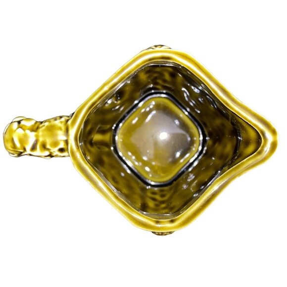 Vintage Embossed Ceramic Japan Pitcher With Fruit Motif & Bamboo Handle Olive Gr - Picture 5 of 6